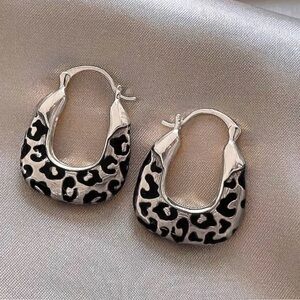 Silver Leopard Print Square Hoop Earrings
